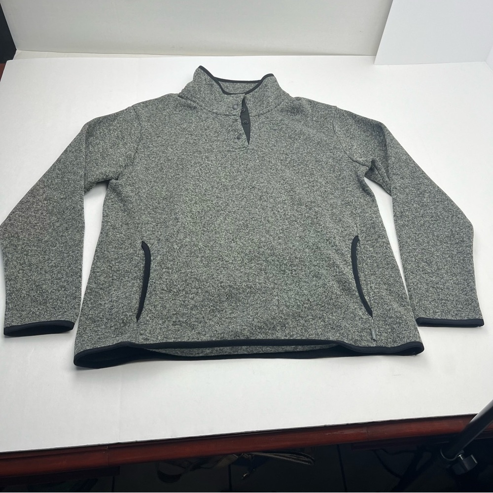 Eddie Bauer Women Size Large Grey Gray Quarter Snap Pullover Pockets Fall Winter
